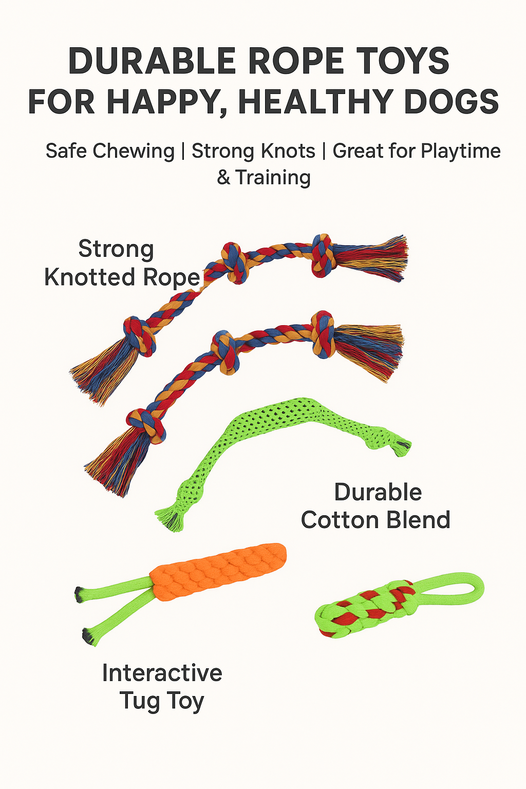 Dog Rope Toys Set of 6 | Durable Chew, Tug & Fetch Training Toys for Puppies & Medium Dogs