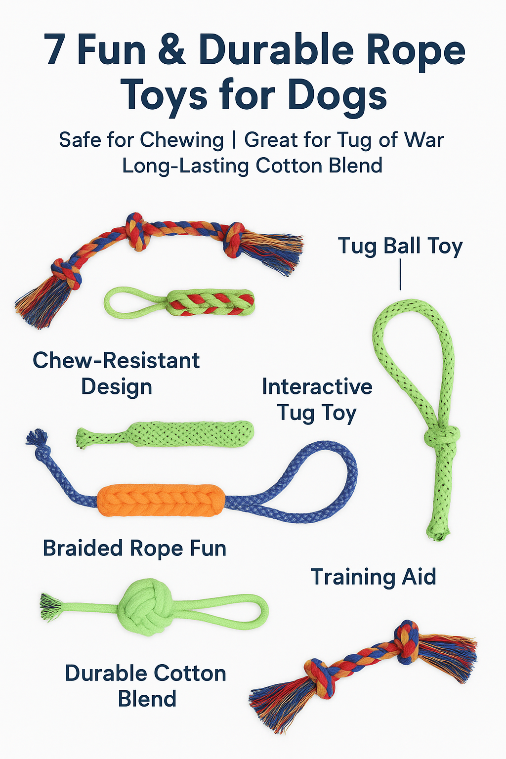 Dog Rope Toys Set of 7 | Durable Chew, Tug & Fetch Toys for Puppies & Medium Dogs