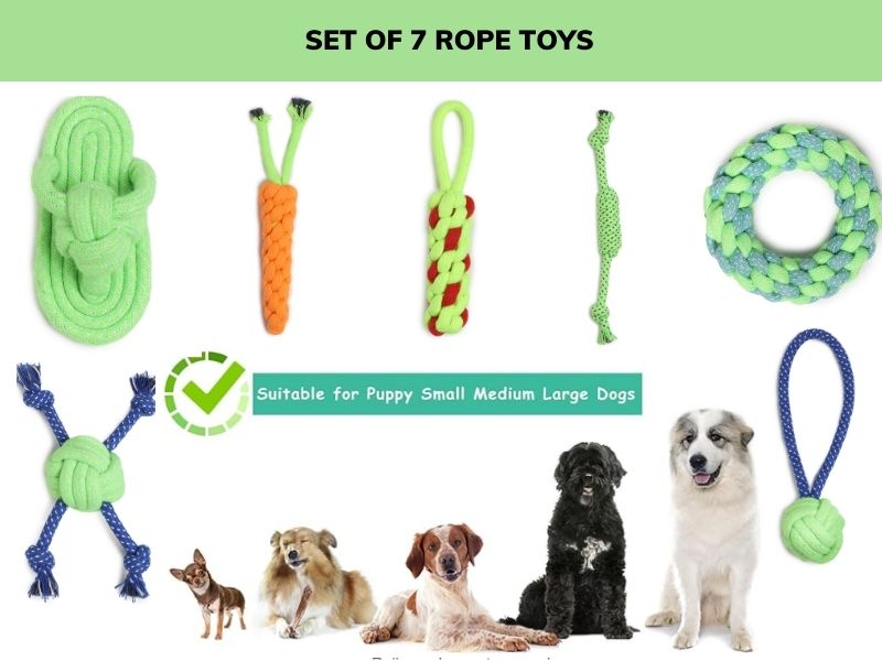 Dog Rope Toys Set of 7 | Chew, Tug & Fetch Toys for Puppies and Medium Dogs