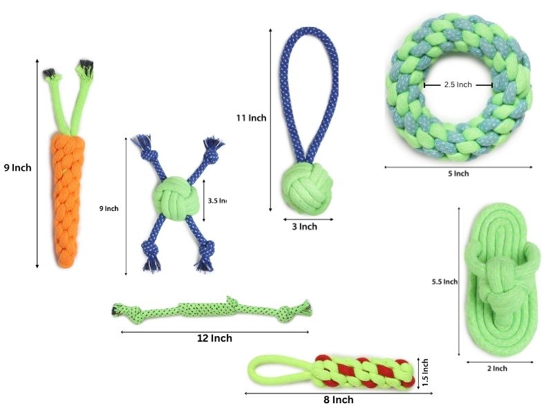 Dog Rope Toys Set of 7 | Chew, Tug & Fetch Toys for Puppies and Medium Dogs