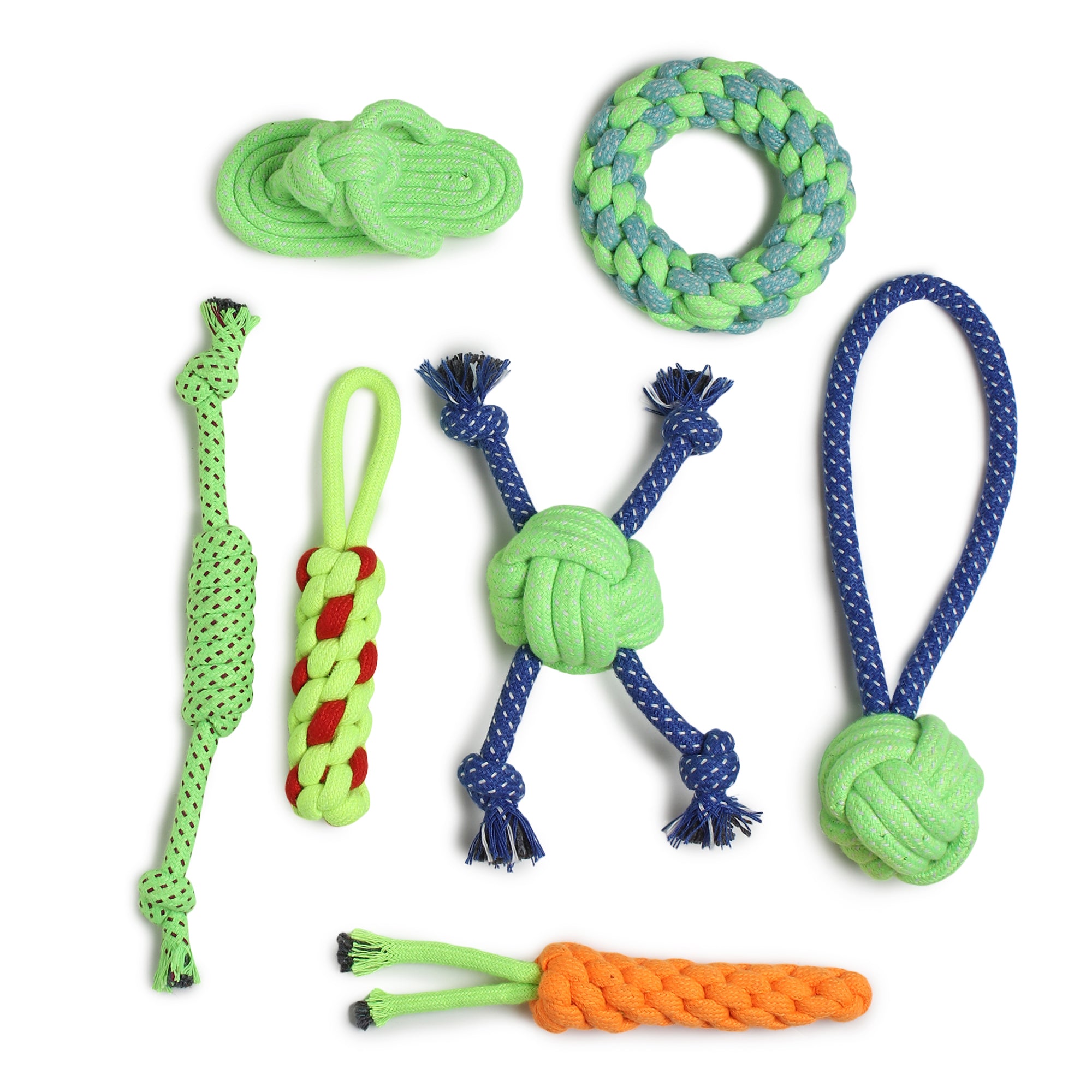 Dog Rope Toys Set of 7 | Chew, Tug & Fetch Toys for Puppies and Medium Dogs
