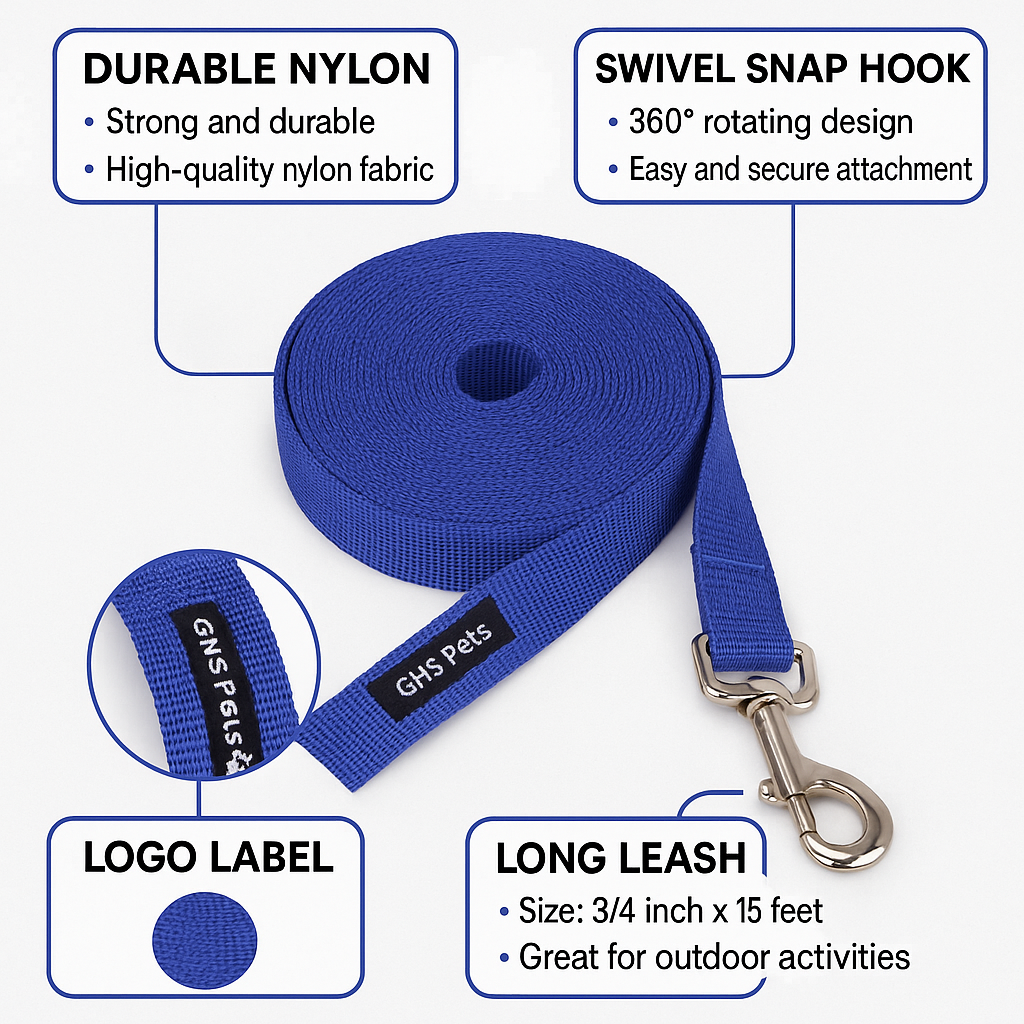 PET Training Leash 15 feet long with strong Hook - 15FT- Blue
