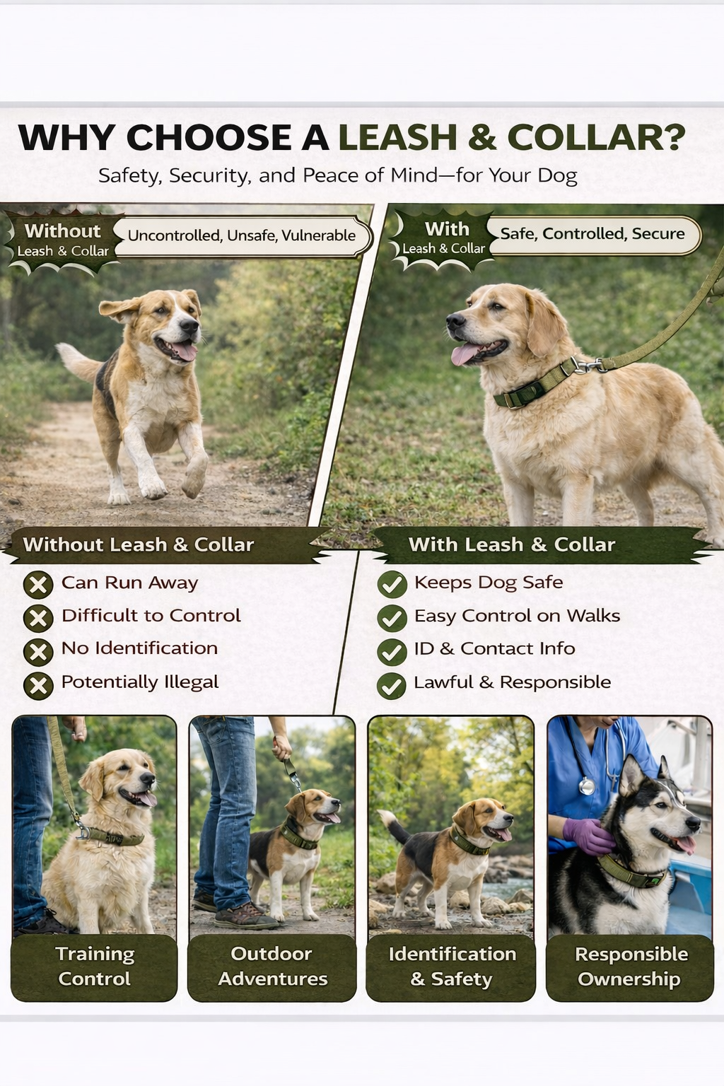 Dog Leash & Collar Set - 6FT- Olive