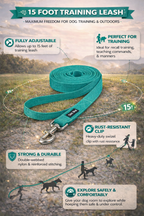 Training Leash 15 feet- Turquoise