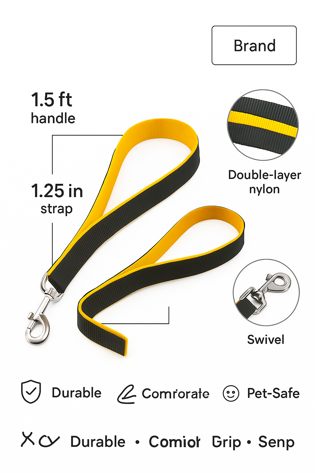 Short Leash - 1.5Ft-Yellow